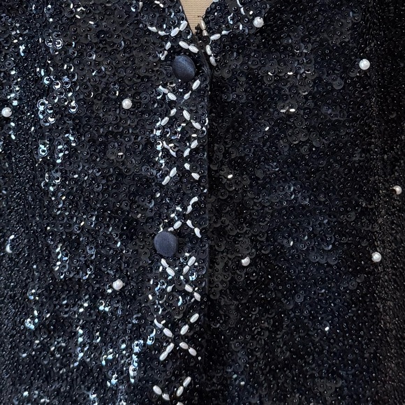 Vintage Y2K Black Beaded Sequin Vest Glam Party Size L - Picture 6 of 10